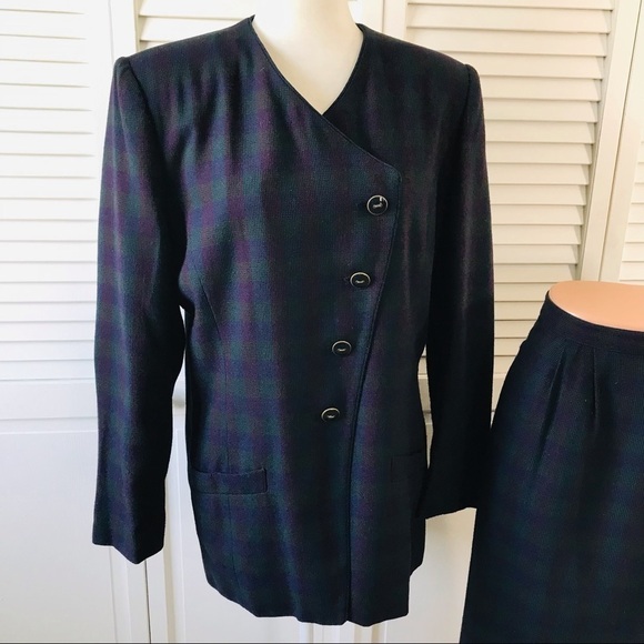 LE SUIT Plaid Fully Lined Polyester Blend 2 Piece Skirt Suit Size 14 - Picture 3 of 14